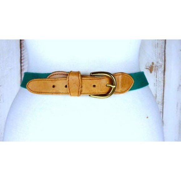 Vintage green canvas leather belt brass buckle chord belt Charter Club belt - Picture 2 of 5